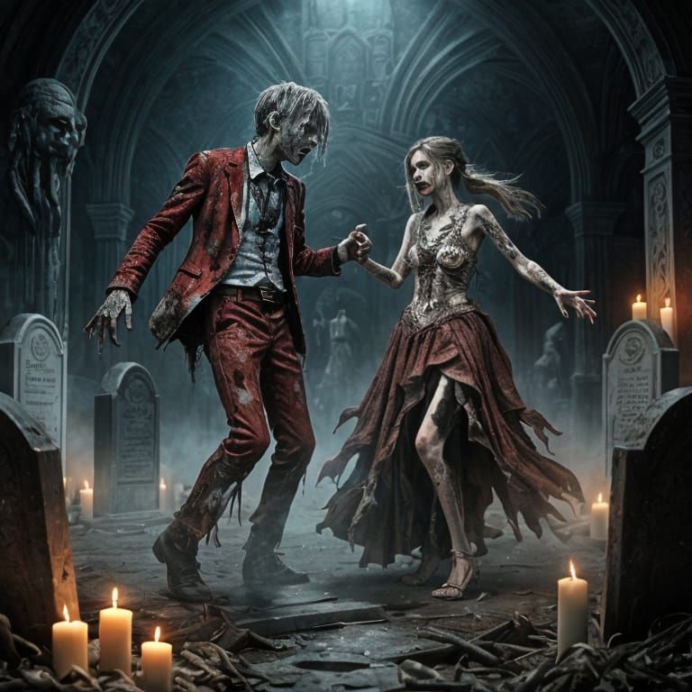 Teen Zombies Dance Among Tombs in Gothic Horror Style