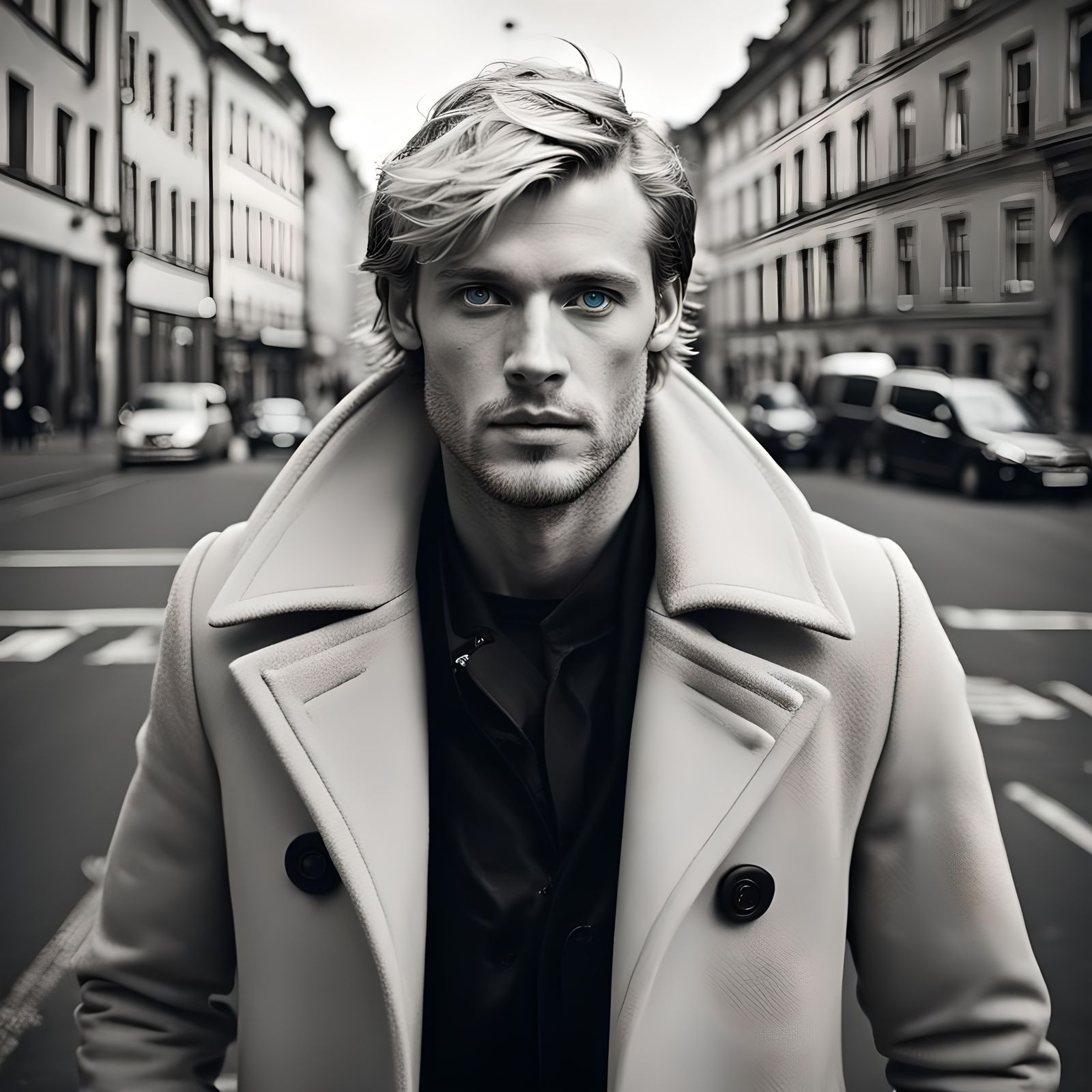 Striking Black and White Portrait of Man in Stockholm