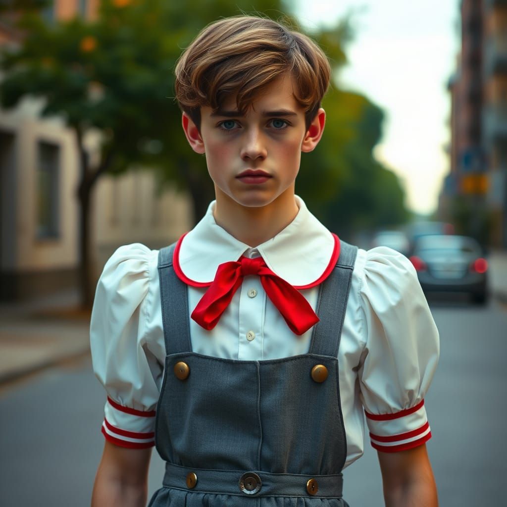 Shameful Schoolboy in Cinematic Street Scene