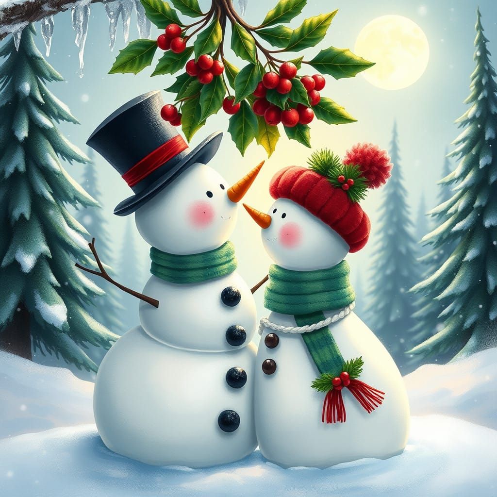 Whimsical Winter Scene: Intricately Detailed Snowman and Sno...