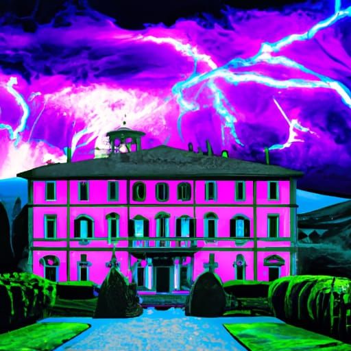 Surreal Haunted Manor in a Futuristic Landscape