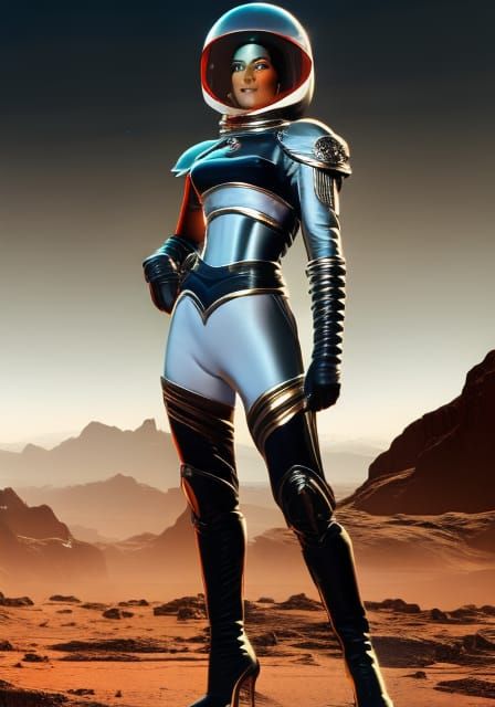 Retro Brunette Space Pinup in 1950s Sci-Fi Style