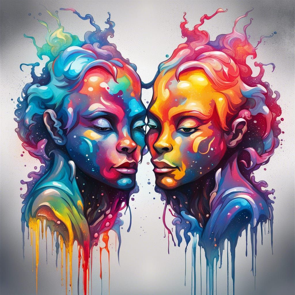 Gemini Zodiac with Crystallized Water in Graffiti Art