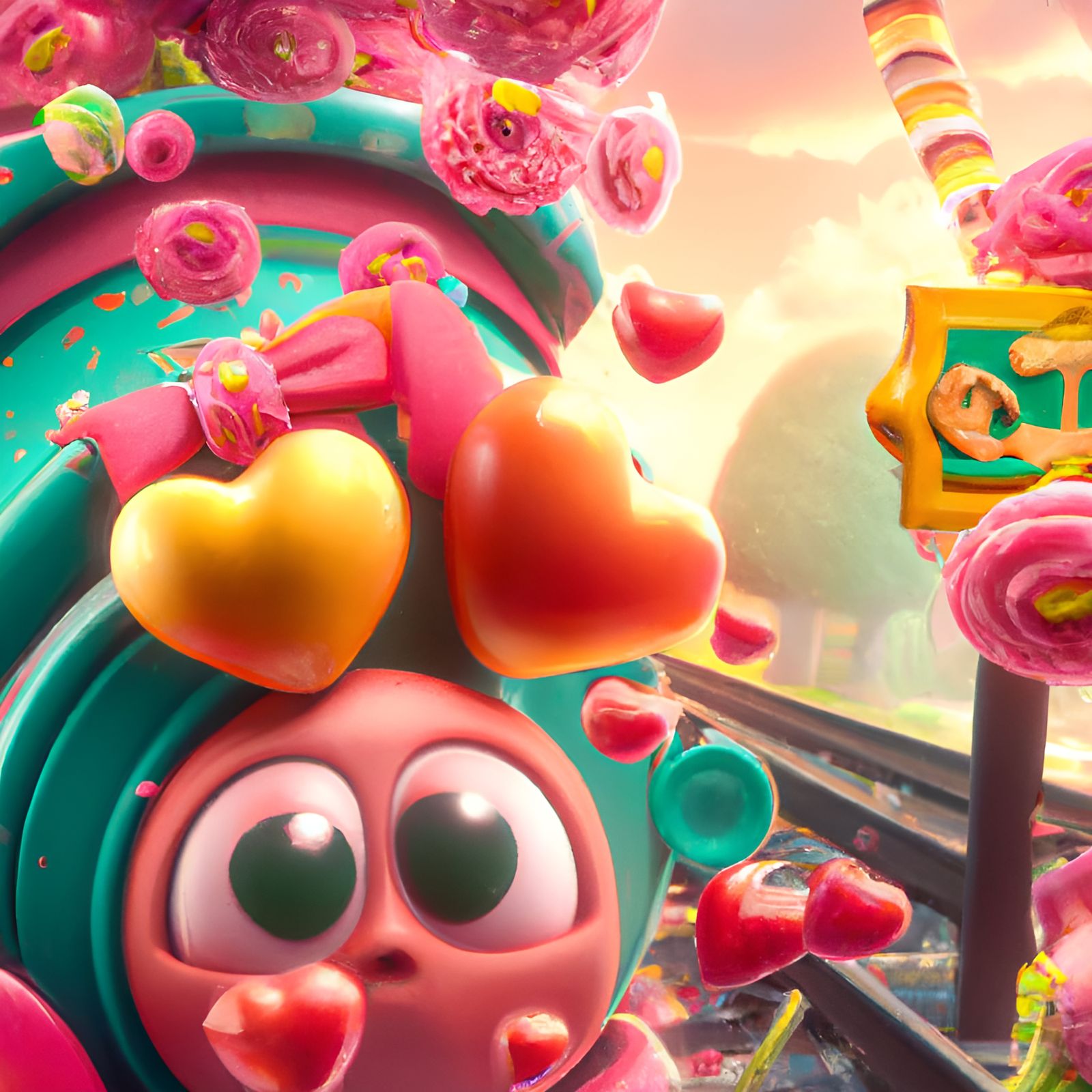 Adorable Train Surrounded by Hearts and Flowers