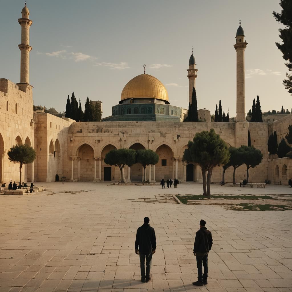 Muslim at Al-Aqsa Mosque in Golden Light