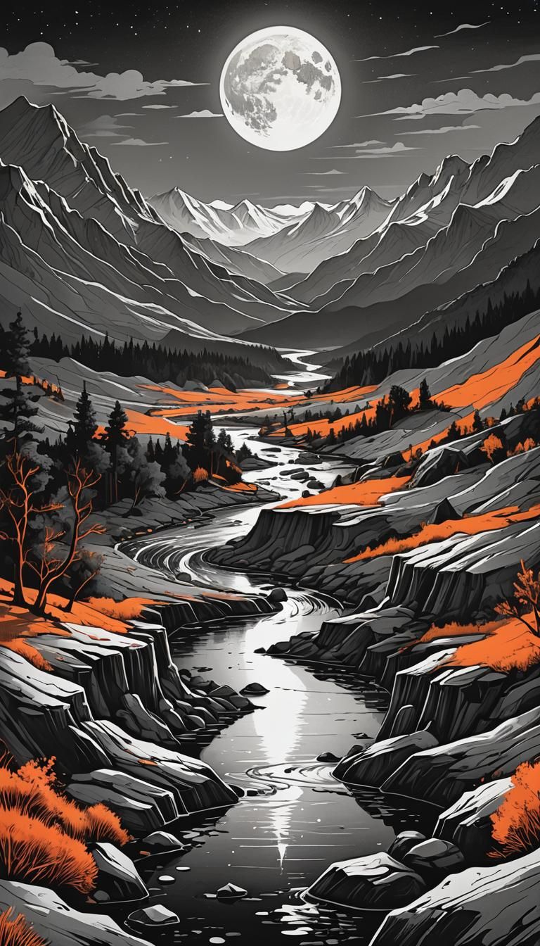 Majestic Black and White Landscape with Solar Eclipse