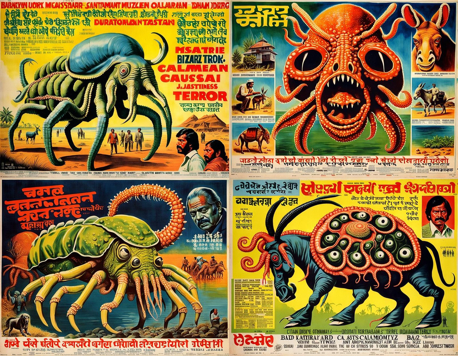 Bizarre Mutant Hybrid Creature in 1970s Movie Poster