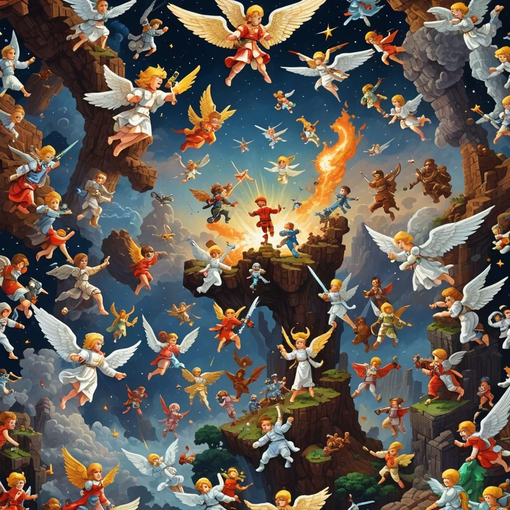 Angels Battle Cosmic Forces in Retro Pixel Art