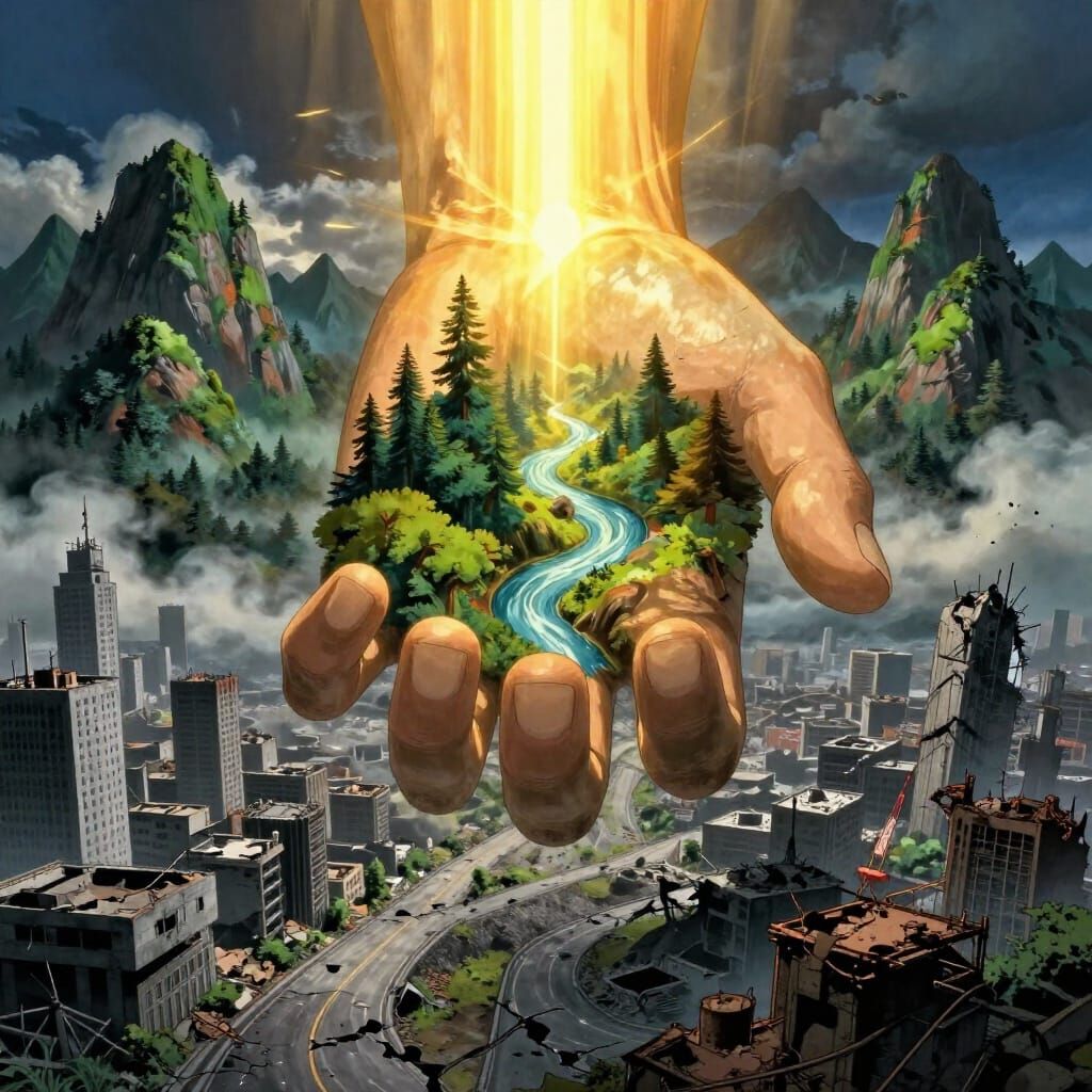 Divine Creation vs Human Destruction Epic Fantasy Art