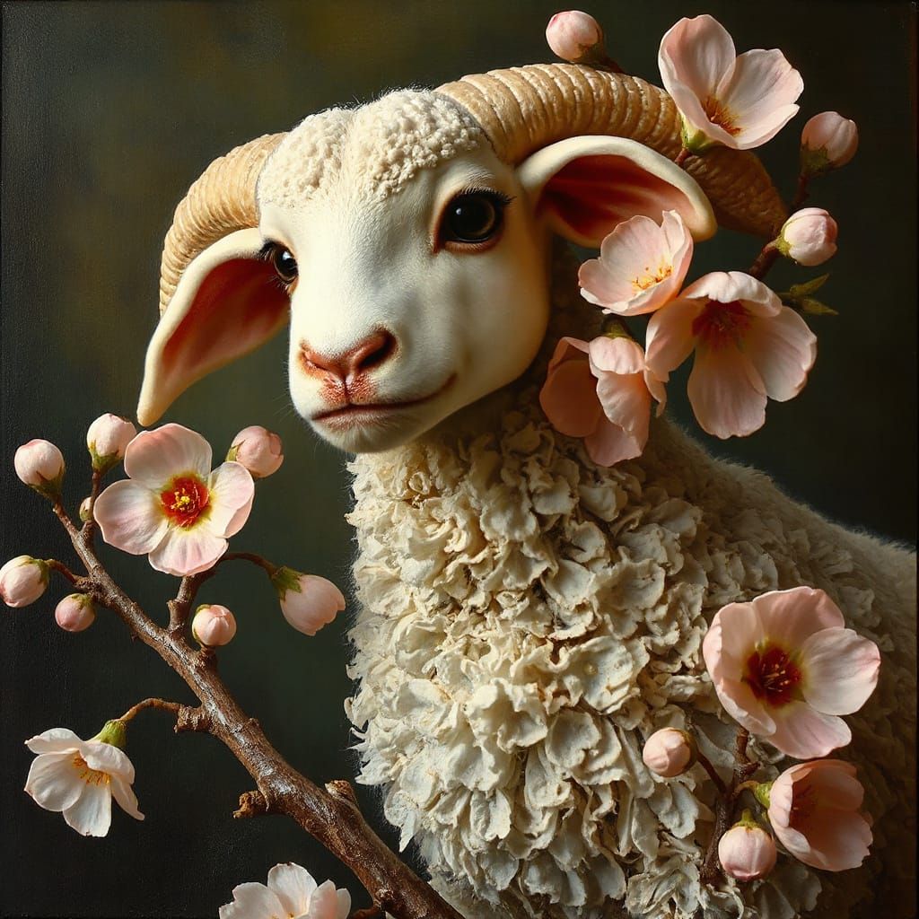Majestic Lamb Deity in Vibrant Impasto Oil Art