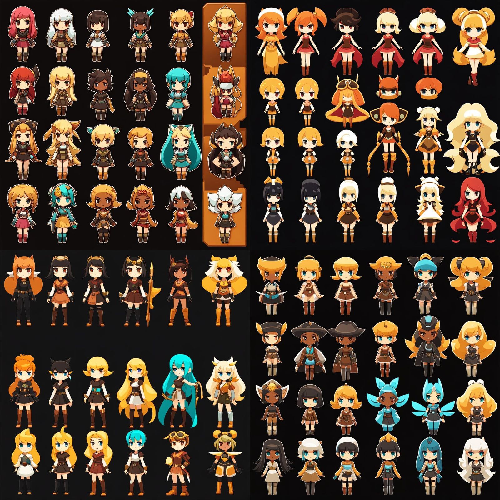 Stylized SRPG Character Sprites in Toon Solarpunk Style