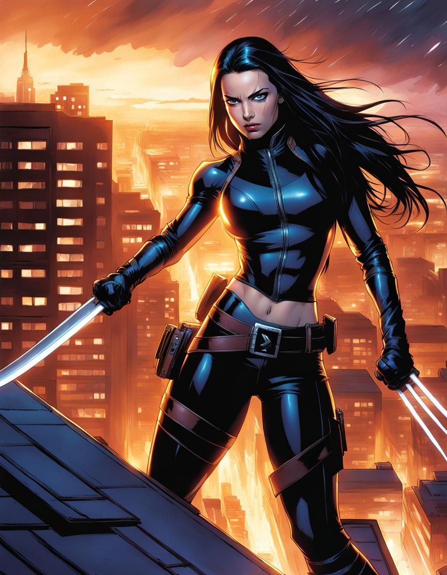 X-23 Comic Book Cover Art on Rooftop