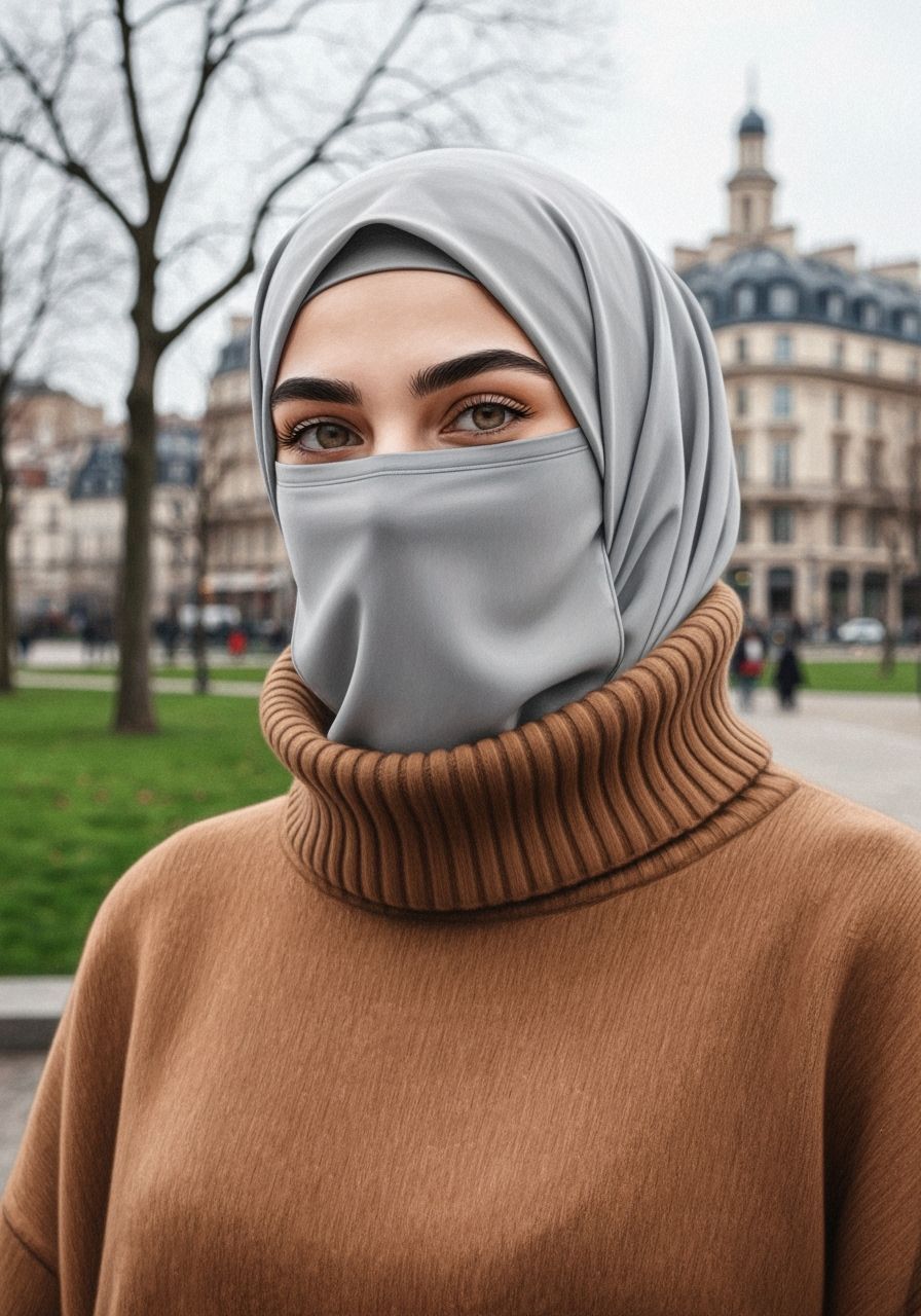 Elegant Woman in Niqab Portrait, Color Pencil