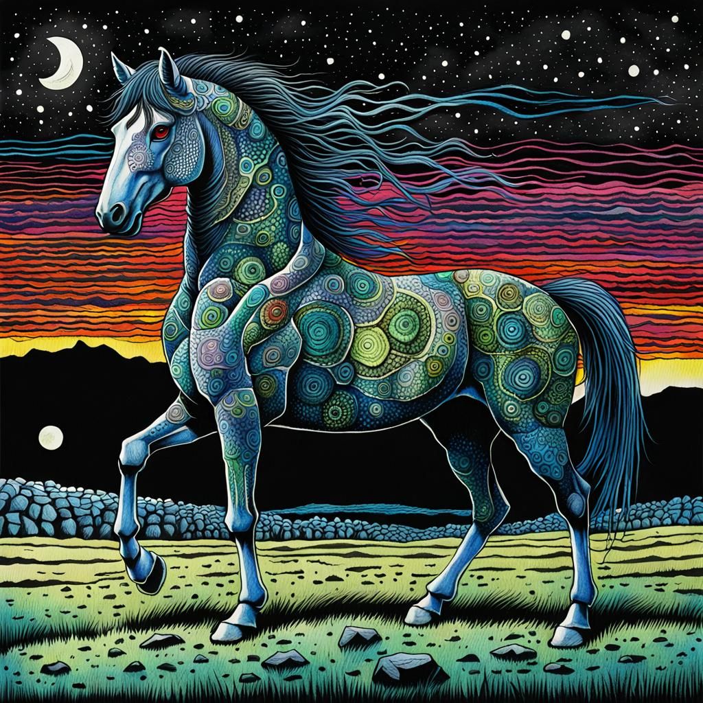 Vibrant Night in Hyperdetailed Colored Ink Style