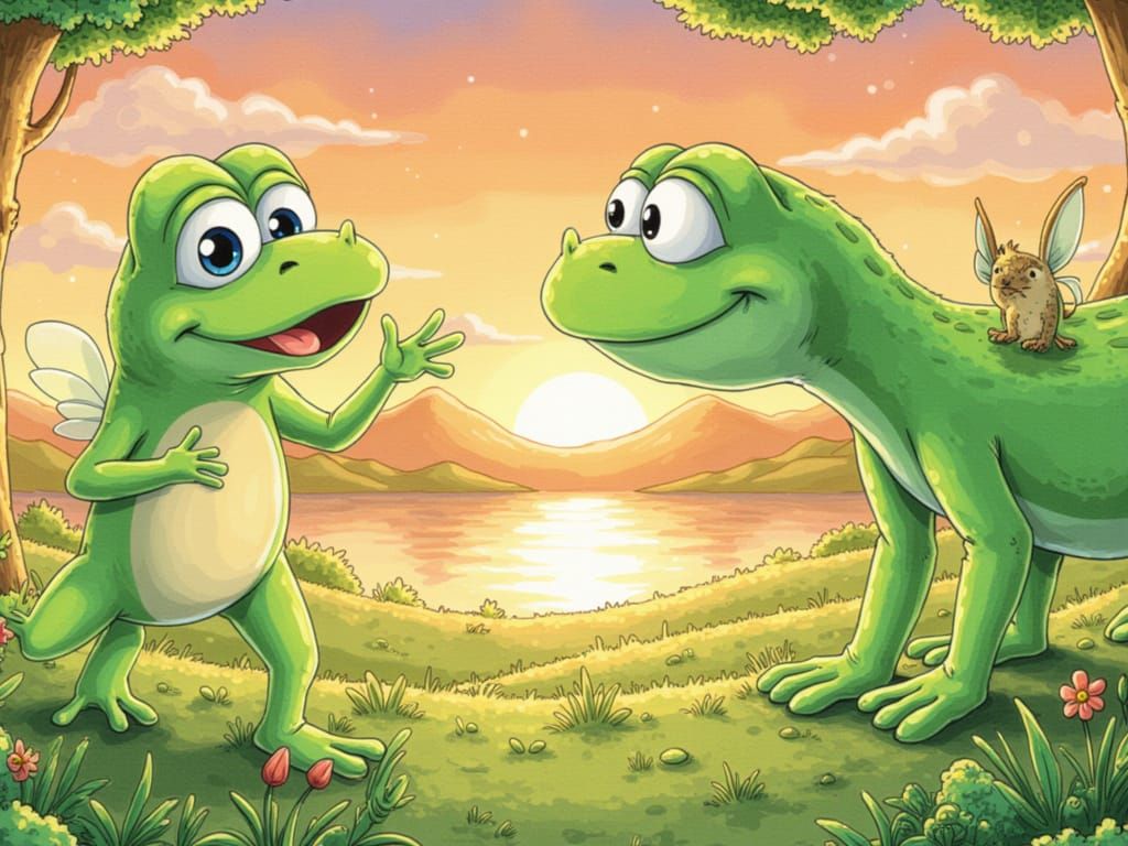 Adventurous Pepe the Frog in Sunset Hues