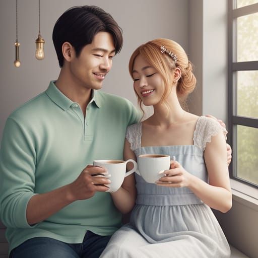 Serene Family Moment in Anime-Inspired Whimsy