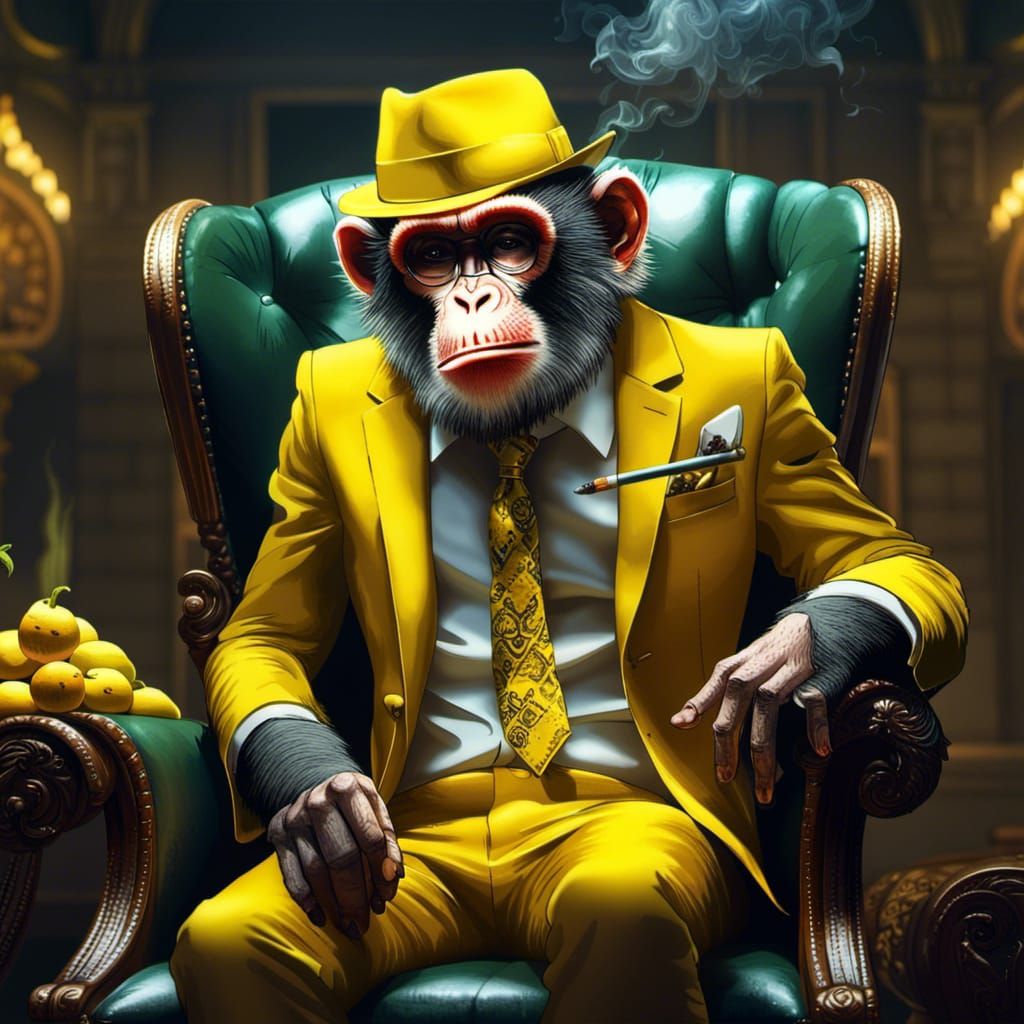 Monkey in Yellow Suit: Dark Fantasy Art