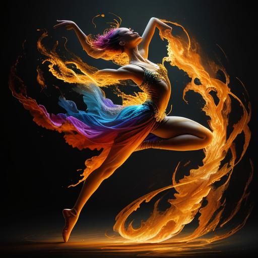 Ethereal Dancer Evolved on Fire in Abstract Expressionism