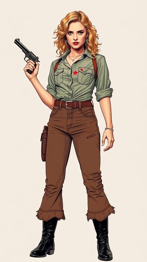 Cowgirl with Revolver in Graphic Novel Style