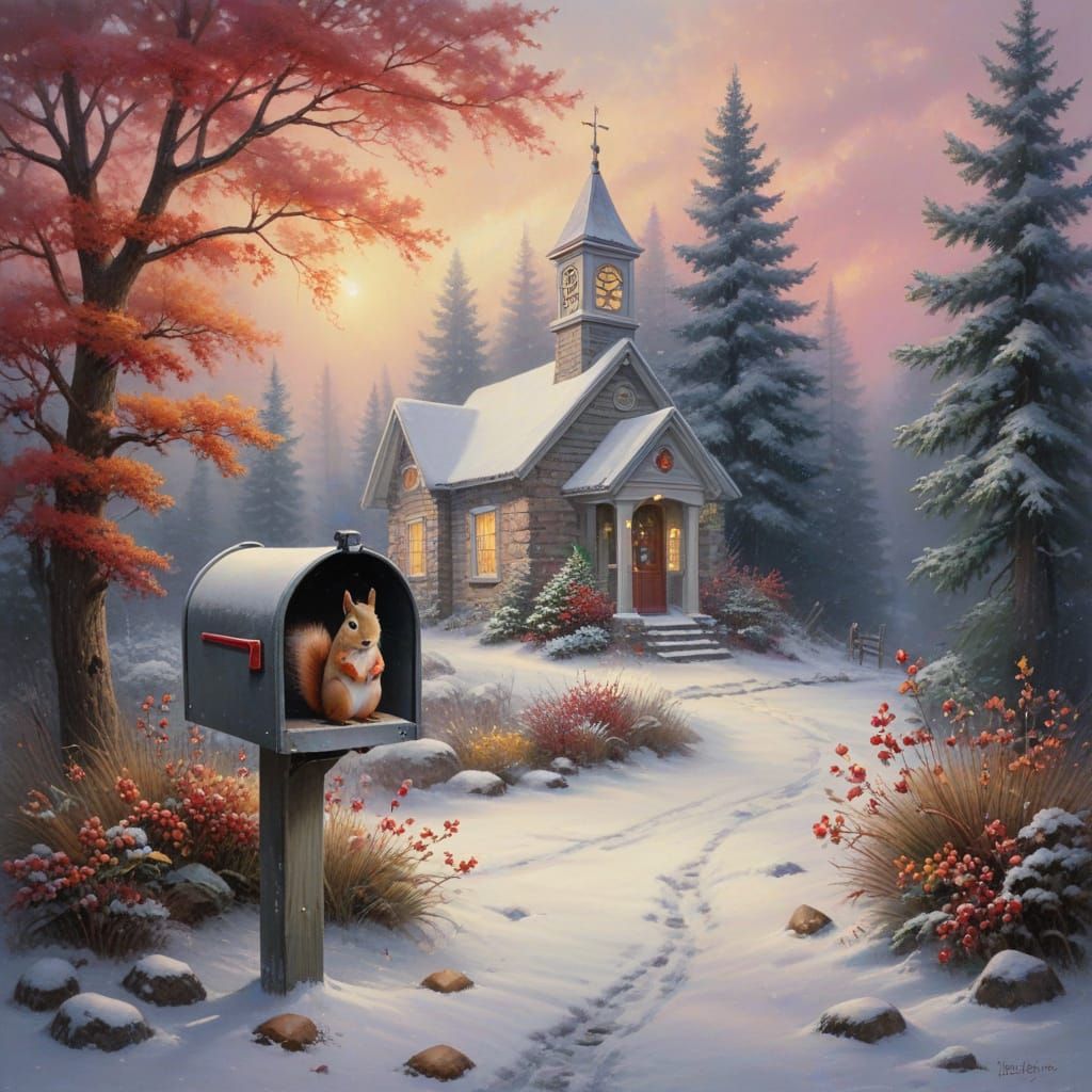 Squirrel's Winter Wonderland in a Weathered Mailbox