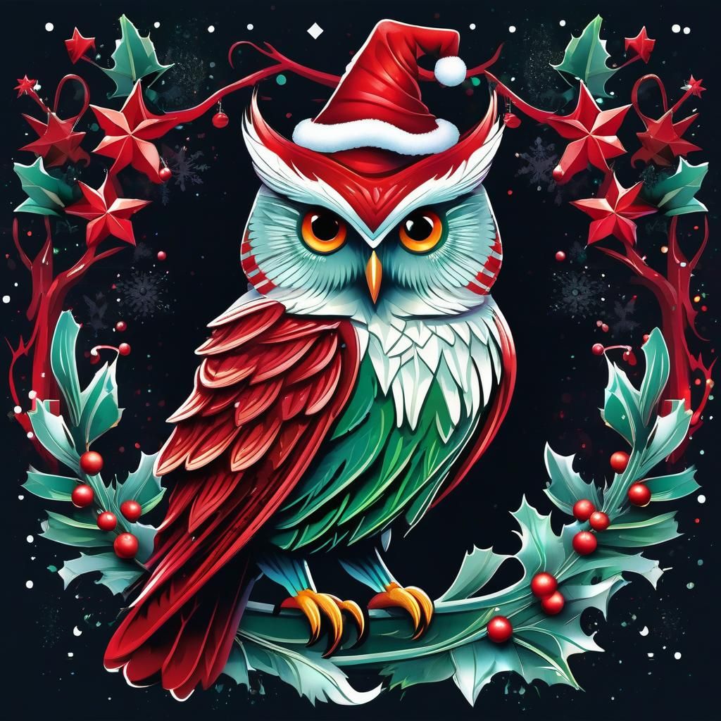Christmas Owl T-Shirt Design in 3D Vector Art
