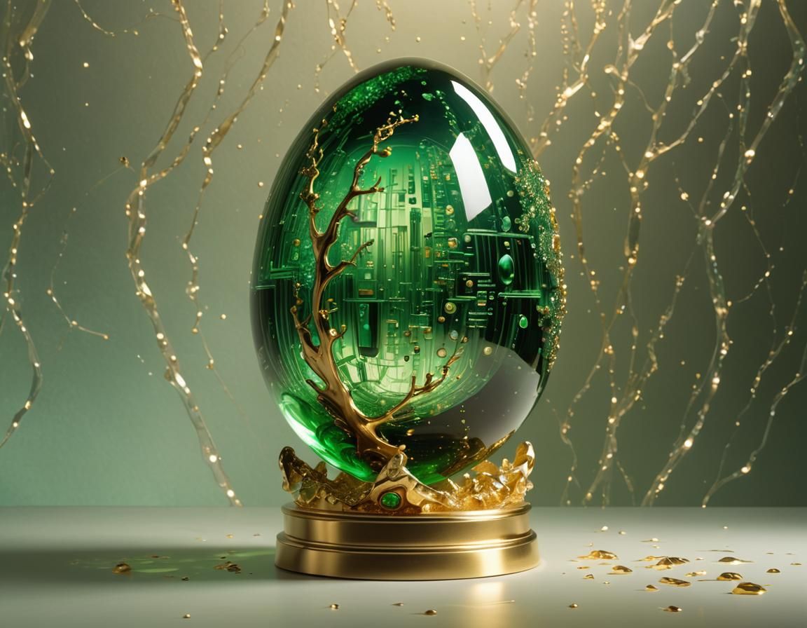 Matrix Green Symbols Glow in Crystal Egg
