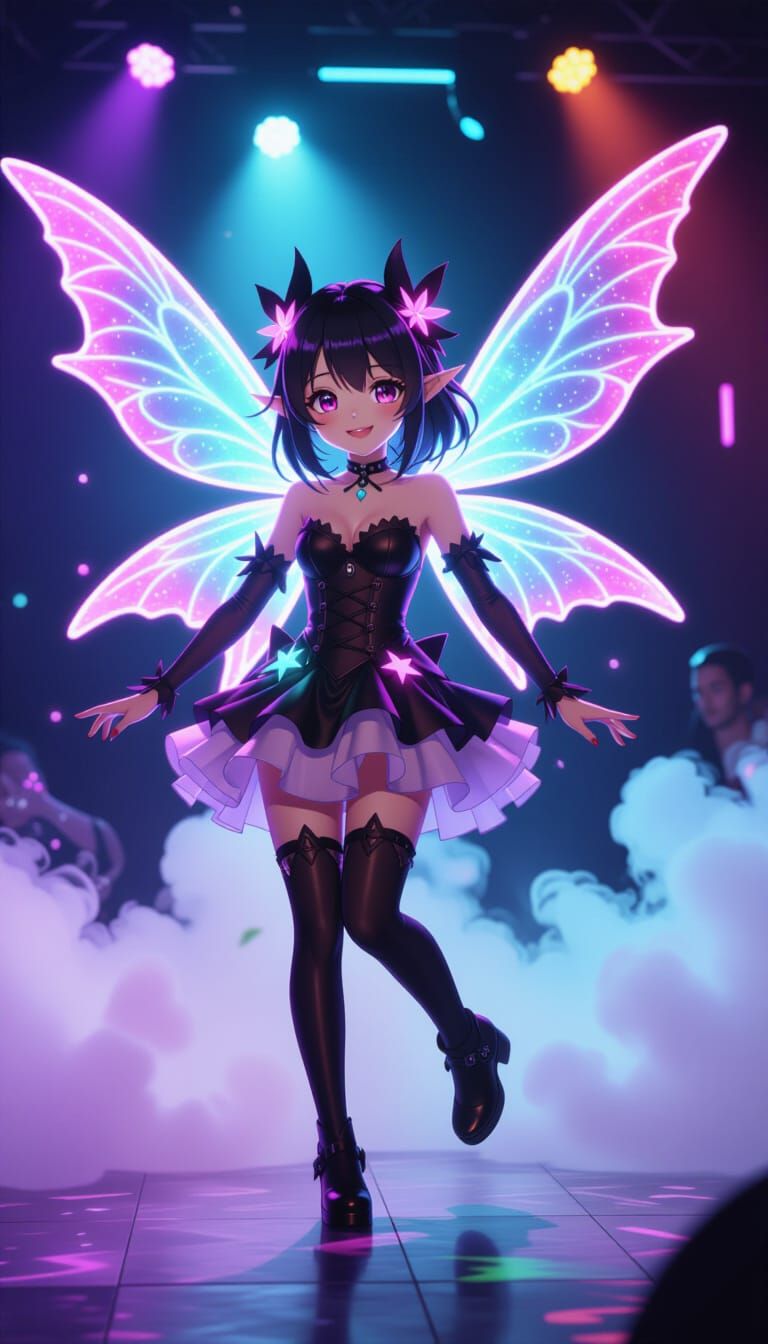 Futuristic Gothic Anime Fairy Dances at Rave