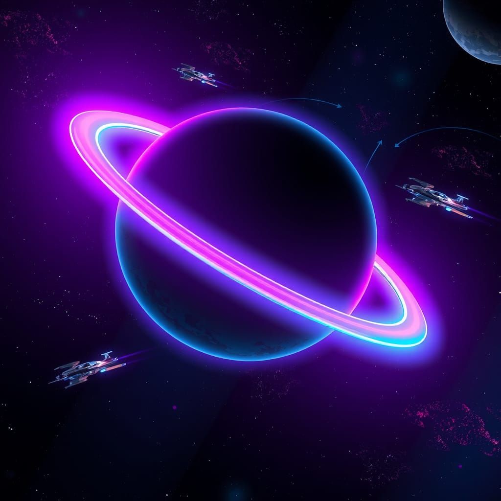 Glowing Neon Planet Orbiting a Dark Star