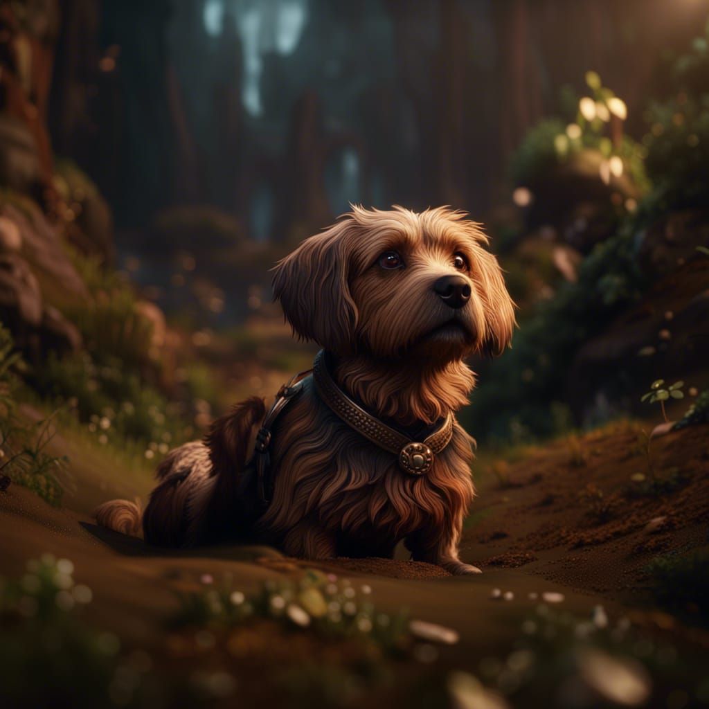 Small Brown Dog in Detailed Matte Painting