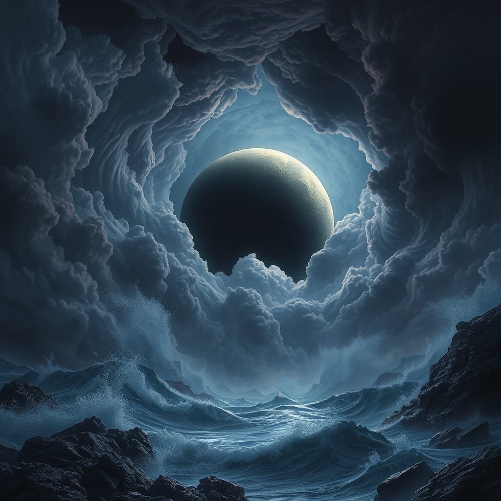 Ethereal Black Moon Over a Perfect Storm
