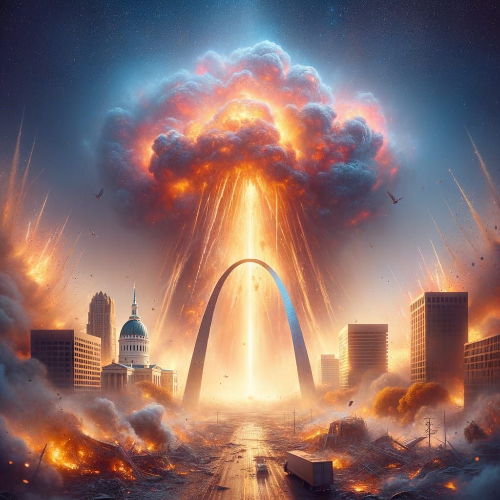 Catastrophic Explosion Over Symbolic Arch in Hyperrealistic ...