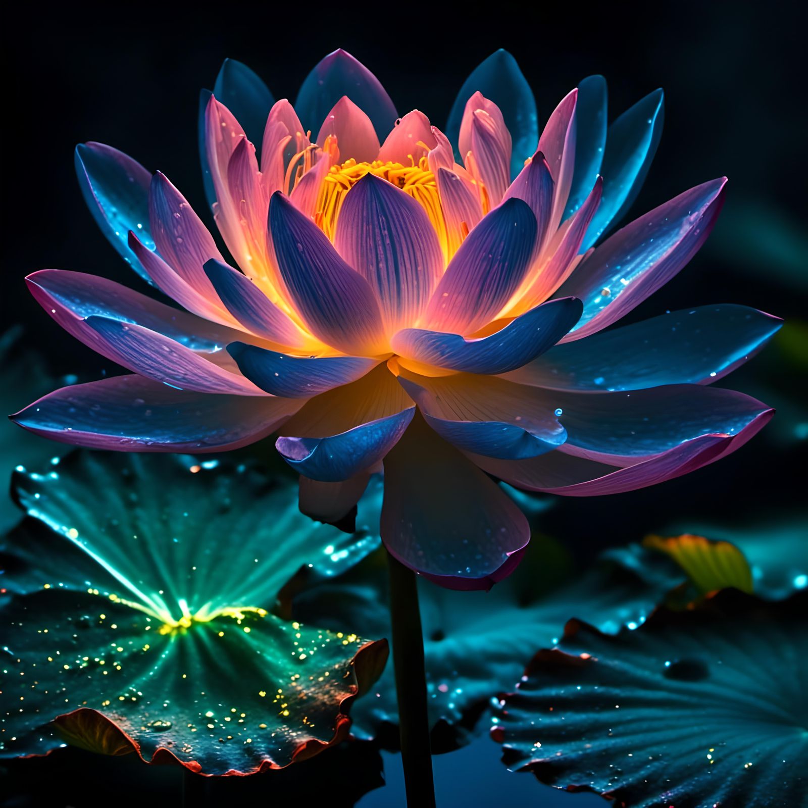 Bioluminescent Lotus Flower with Internal Glow