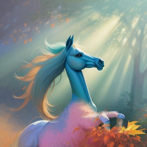 Happy Wooden Ponies Dancing in Sunlit Forest