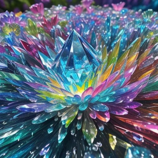 Crystallized Water Drop with Magical Flower: Hyperrealistic ...