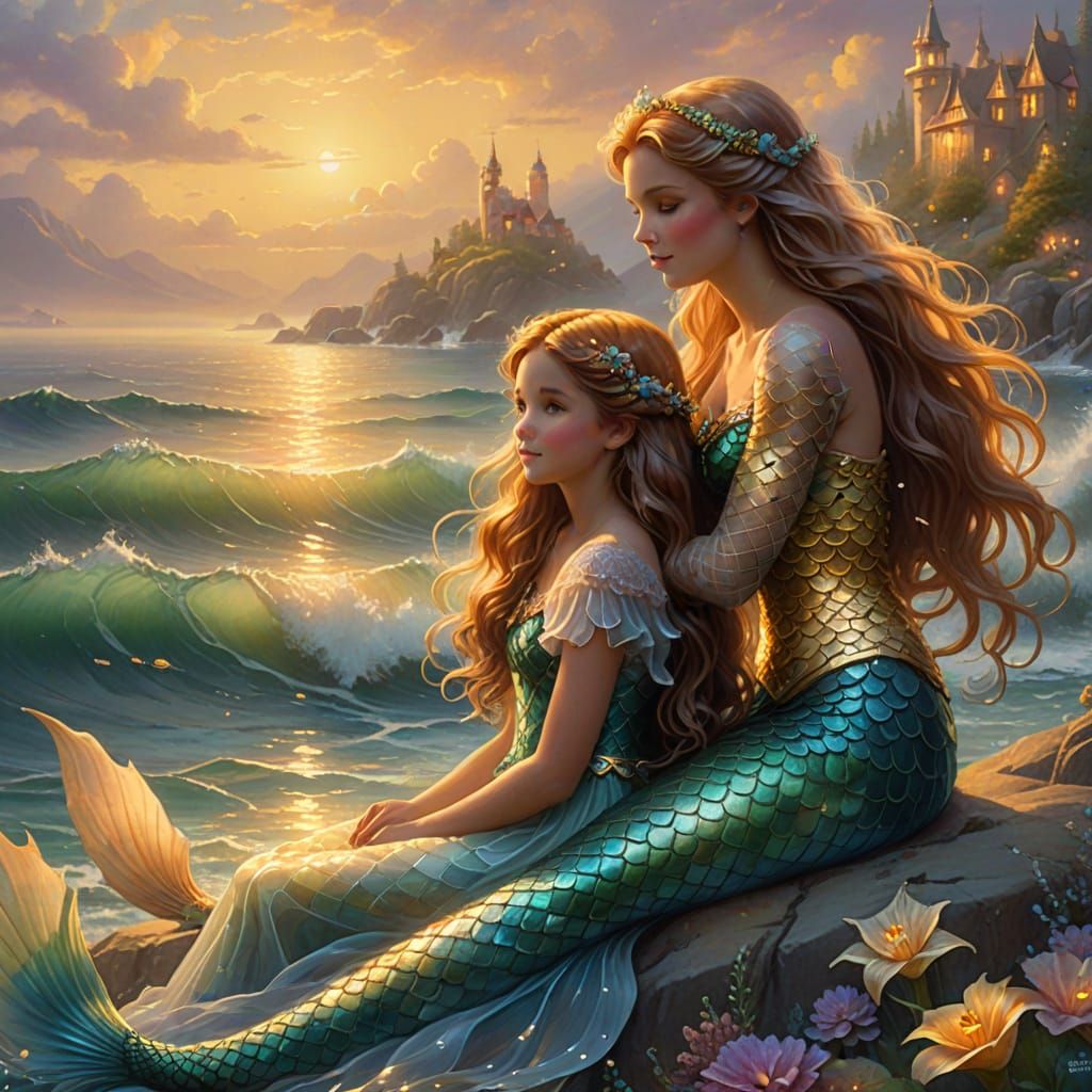 Mermaid and Daughter in Ethereal Fantasy Style