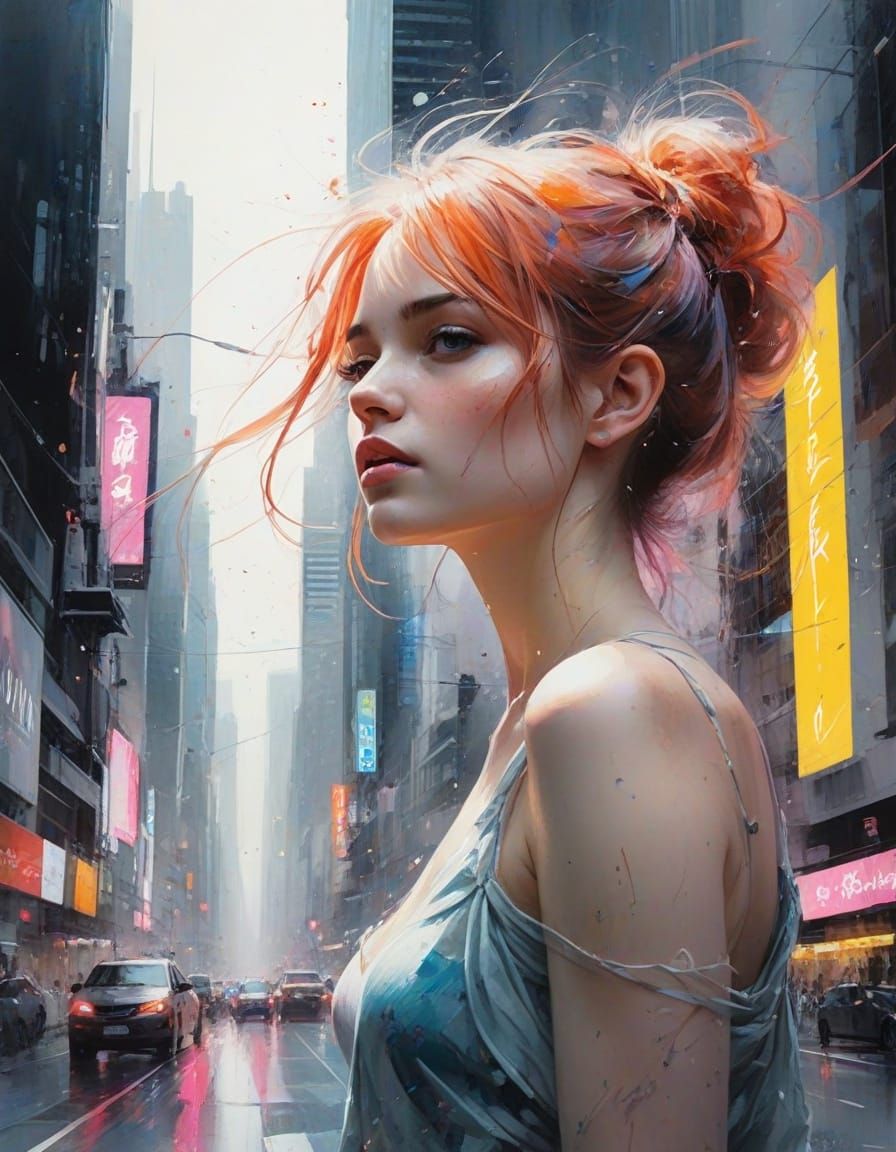 Futuristic Neon Metropolis at Midnight in Watercolour Style