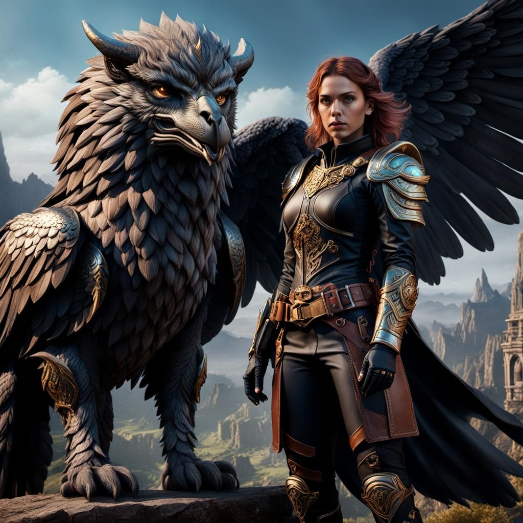 Woman and Griffin in Detailed Fantasy Art