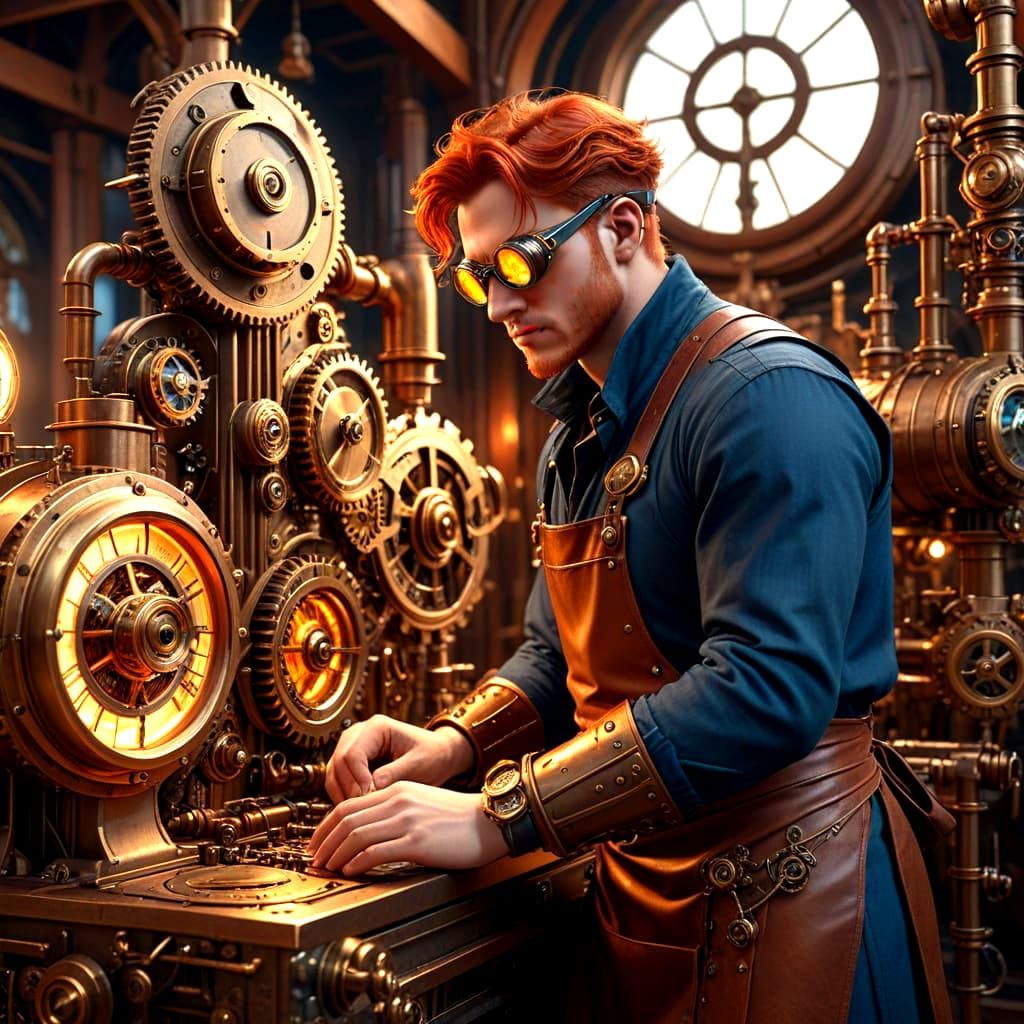 Steampunk Inventor in Deep Focus