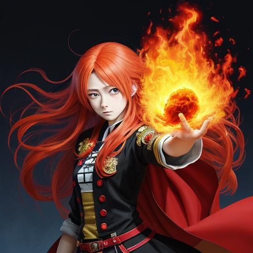 Anime Style Woman with Hair of Fire