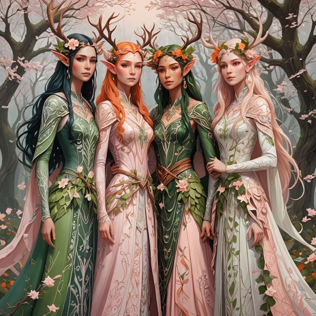 Elven Women: A Four Seasons Concept Art