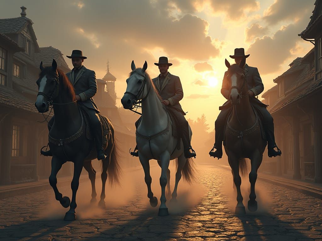 Three Horses on the Village Square: Digital Matte Painting