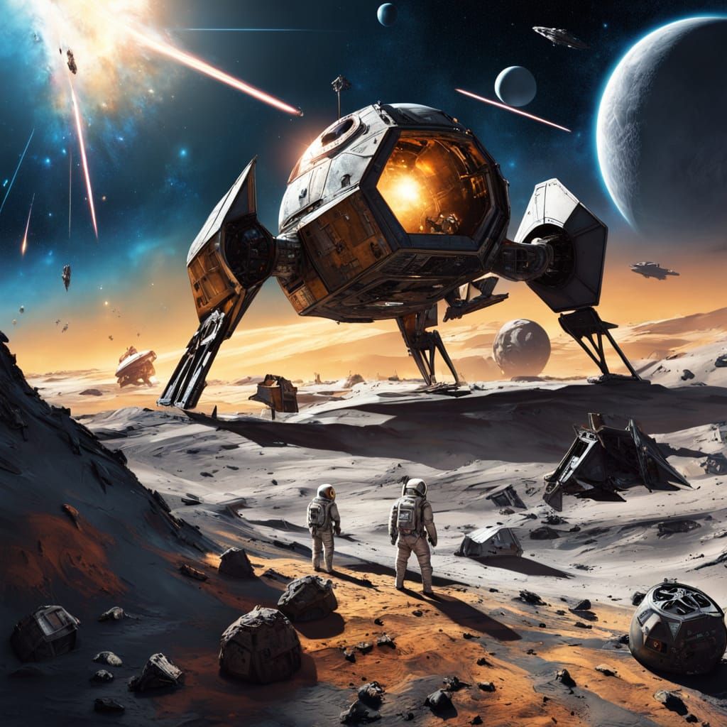 Eagle Lands on Galactic Battlefield in Vibrant Digital Paint...