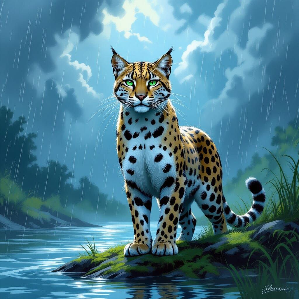 Leopardstar, RiverClan Leader, in Stormy Landscape
