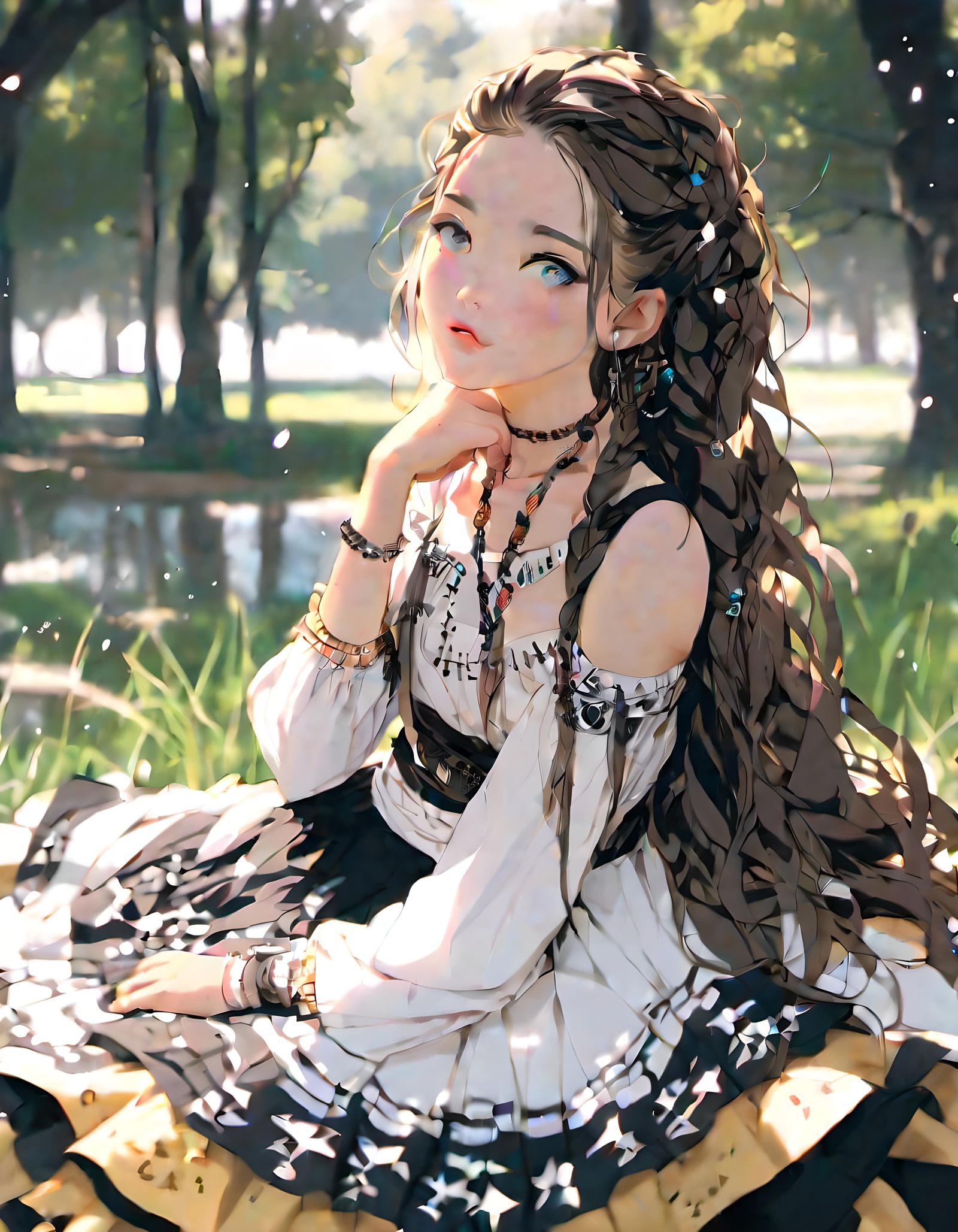 Boho Female in Mystical Meadow at Night