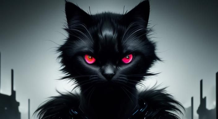 Cyberpunk Vantablack Cat Portrait with Bioluminescence