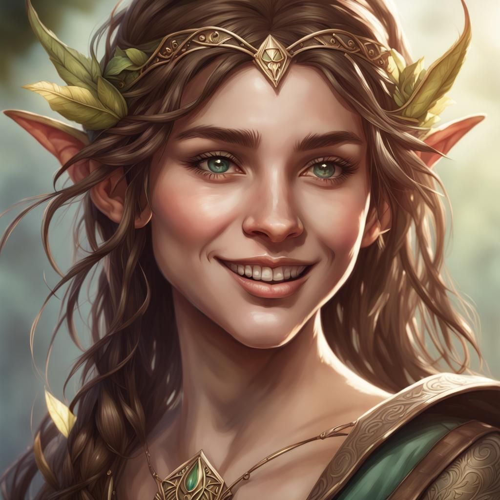 Smiling Elven Girl Portrait in Hyperdetailed Style