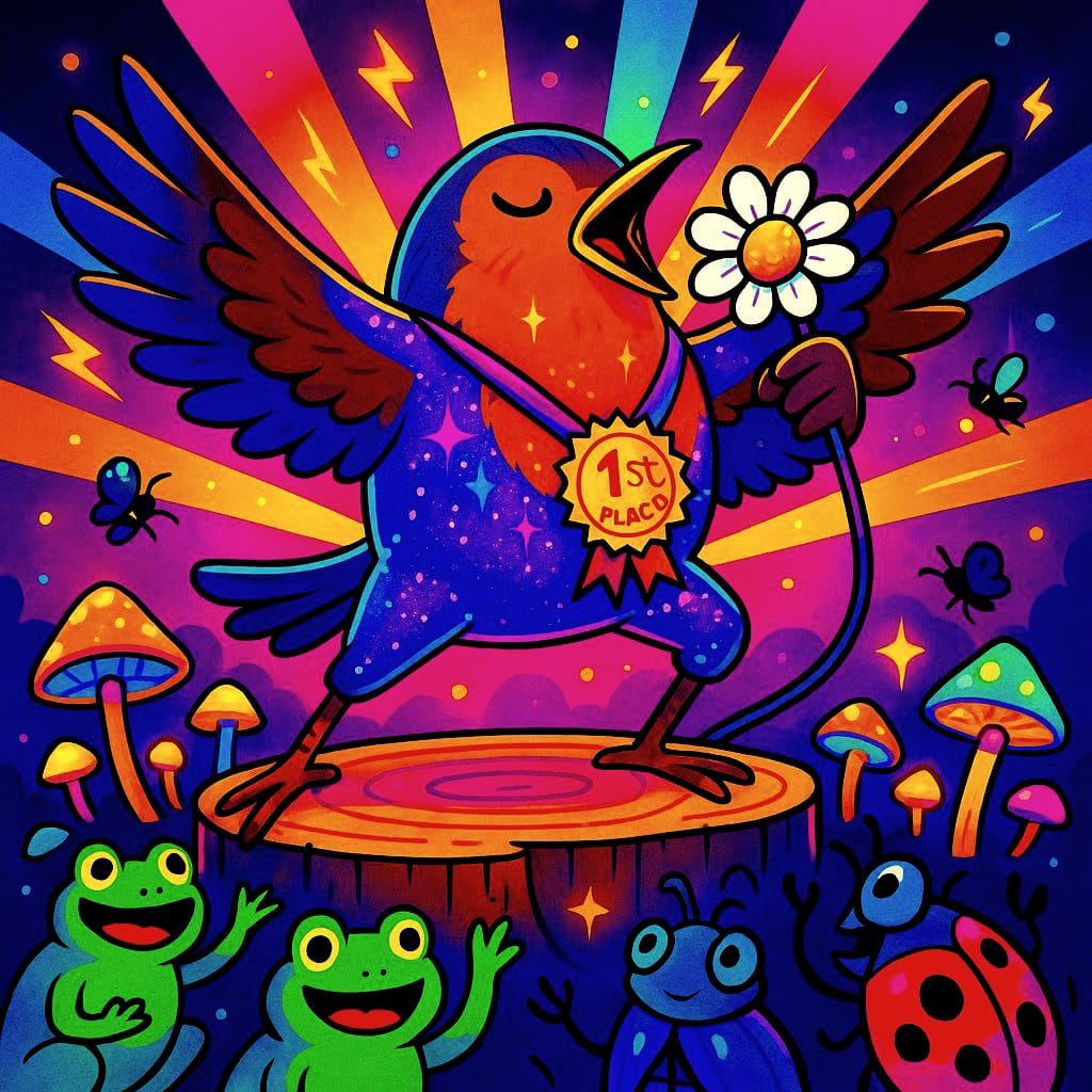 Robin Rockstar Cartoon Concert in Bold Style