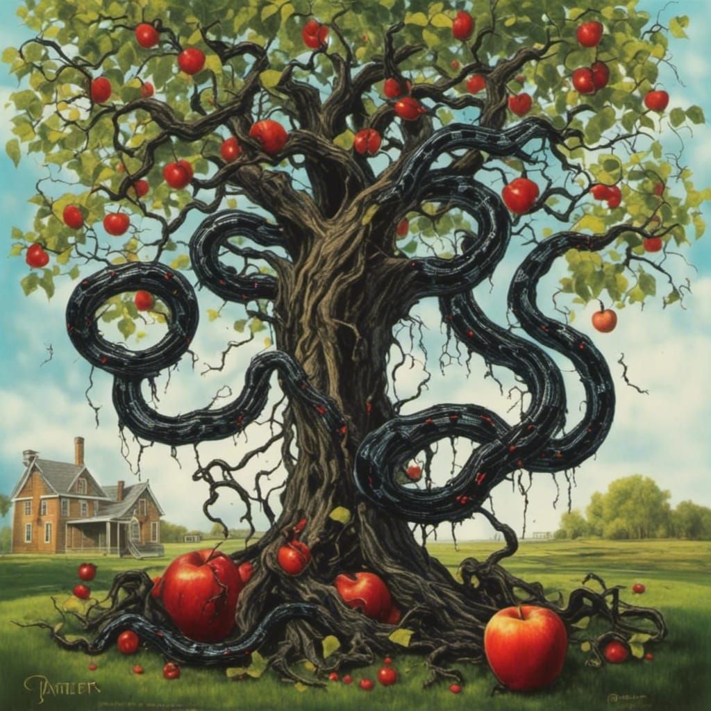 Snake and Apple Tree in Twisted Ink Style