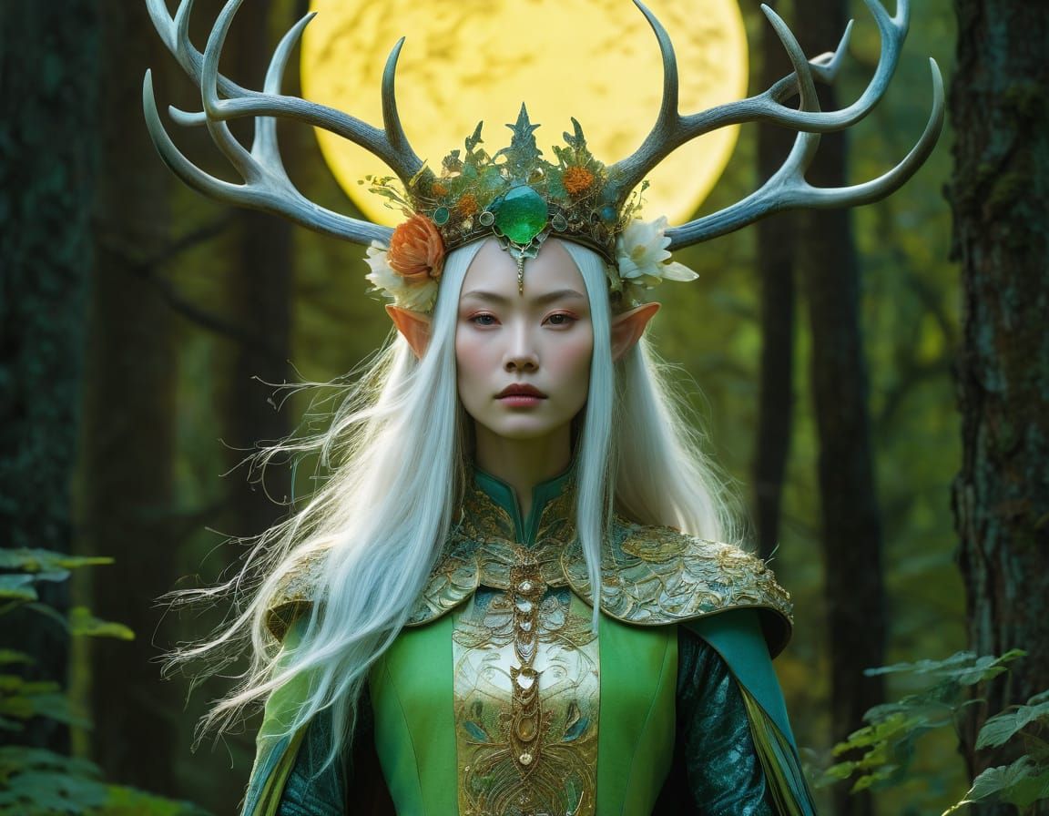 Mystical Elven Princess in Vibrant Neon Sunset