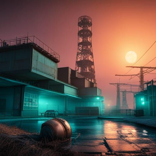 Chernobyl Nuclear Reactor at Night: Detailed Matte Painting